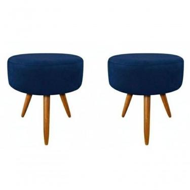 Imagem de Kit 02 Puff Redondo Pés Palito Azul Marinho