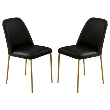 Imagem de Conjunto 2 Cadeiras Londres Couro Preto Metal Dourado