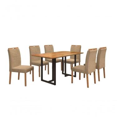 Imagem de Conjunto De Jantar Viena Com 6 Cadeiras Base Goiás Bm Tubulares Cinamomo/linho Bege 306