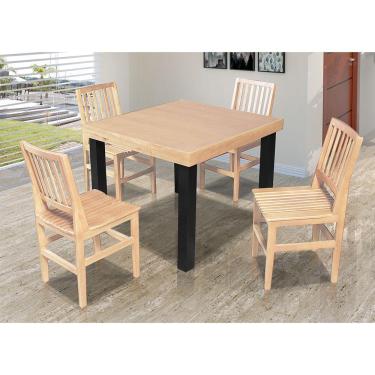 Imagem de Conjunto Jantar Mesa Catarina Vintage 80Cm Com 4 Cadeiras Confort Ripada Natural - Marrom