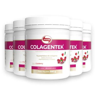 Imagem de Kit 5 Colágeno Hidrolisado Colagentek Vitafor 300g Cranberry