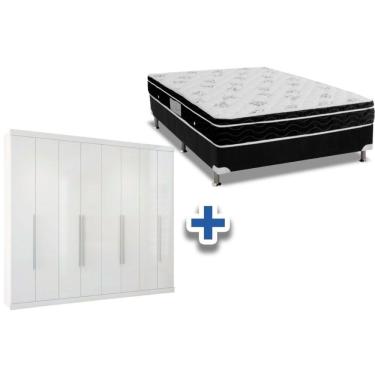 Imagem de Cama Box Casal + Colchão Physical Ortobom + Guarda Roupa Master Vip 8.4 Branco