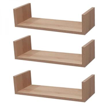 Imagem de Kit 3 Prateleiras U 50 x 15cm Carvalho Suporte Invisível