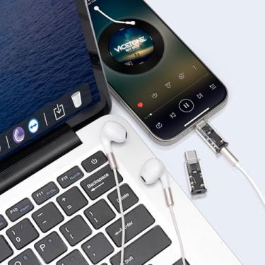 Imagem de Adaptador de fone de ouvido USB-C para áudio de 3,5 mm (pacote com 2) DAC Hip Digital Decoding suporta reprodução de música, chamadas telefônicas, token USB e controle remoto com fio - Transparente