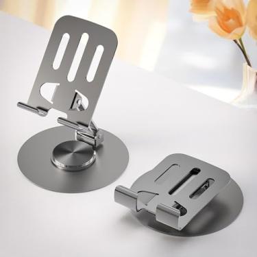 Imagem de Sua Loja Suporte Dobrável de Mesa em Alumínio para Celular e Tablet, Rotação 360°, Base Antiderrapante, Compatível 4-14 Polegadas, Prateado, 9x8x5,5cm