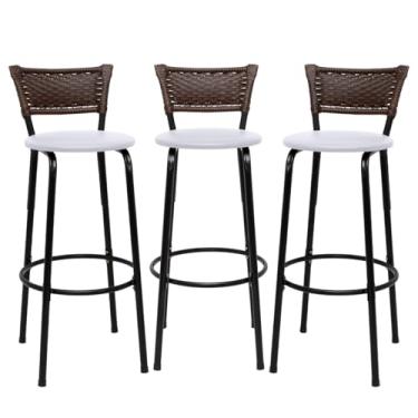 Imagem de Banquetas Altas Bancada Bar Confortável Moderno Design Resistente Estrutura Preta Kit 03 Unidades - Itagold (Branco)