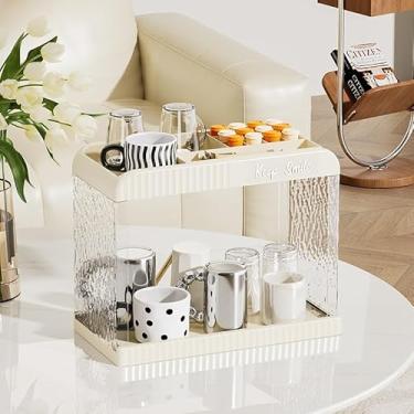 Imagem de Organizador de bancada de banheiro, prateleira de armazenamento de maquiagem de 2 níveis, suporte de perfume, suporte de penteadeira, cosméticos, batom, cômoda, escritório, bandeja para quarto, sala