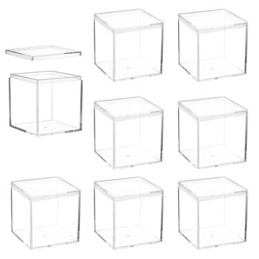 Imagem de ADVcer 8 caixas de acrílico transparente com tampa, cubo quadrado de 6,5 cm, caixa de armazenamento de acrílico pequena, conjunto de caixa decorativa de plástico transparente para joias de presente