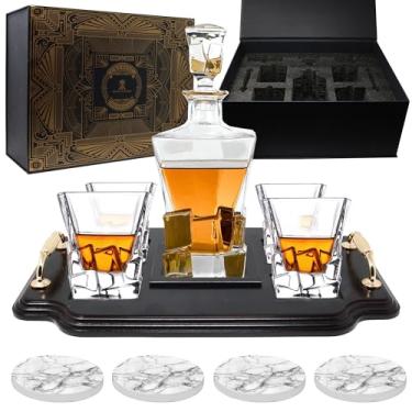Imagem de KROWN KITCHEN - Conjunto de decantador de uísque Inclui copos de uísque, porta-copos e base de madeira. Presentes perfeitos para o papai Bourbon, Scotch, licor etc. Capacidade de 800 ml