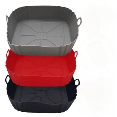 Imagem de KIT 03 Formas de Silicone Quadrada Antiaderente Assadeira Air Fryer e Forno Forma para Fritadeira Elétrica com Alça - QUADRADA
