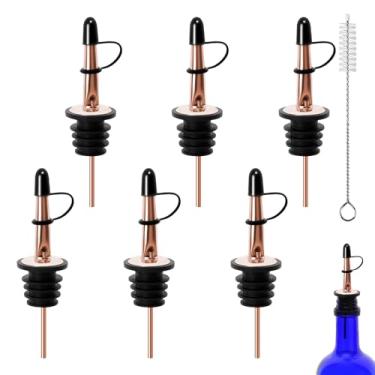 Imagem de 6 peças de bico de despejo de licor, bicos para garrafas, despejadores de garrafas de licor para álcool, azeite de oliva, despejadores de bebidas com tampas de poeira, Speed Pourers, acessórios de bar