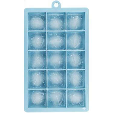 Imagem de Forma de Gelo em Silicone, 15 Cubos Grandes, Bandeja Azul com Tampa, Molde para Congelamento de Água