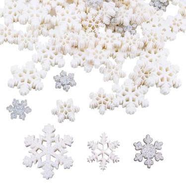 Imagem de 100 peças de mini decorações de floco de neve, enfeites de floco de neve, artesanato de Natal de resina com glitter para artesanato faça você mesmo, árvore de Natal, decoração de mesa de festa de