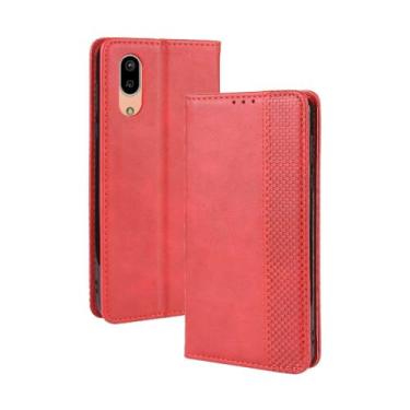 Imagem de Capa para SHARP AQUOS Sense 3 Plus,Retro Flip magnético,Caso de telefone de couro PU,Design de carteira com 3 slots de cartão e 1 clipe de dinheiro -Red