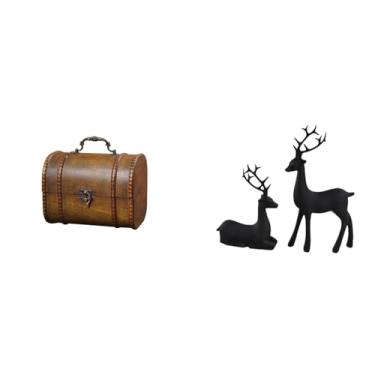 Imagem de MotiveTech Caixa Organizadora de Joias Vintage em Madeira com Estatueta de Rena em Resina, Decorativo para Guardar Anéis, Joias Corporais E Outros Objetos.