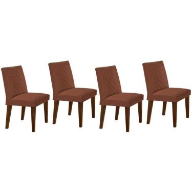 Imagem de Cadeira Sala de Jantar Jade Madeira Kit 4 Un Capuccino - Veludo Marrom - Rufato