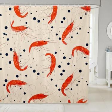 Imagem de Cortinas de chuveiro de tecido lagosta para crianças, cortina de chuveiro do oceano costeiro para meninos, meninas, adolescentes, decoração de banheiro, lagosta vermelha, mar selvagem, marinha à prova