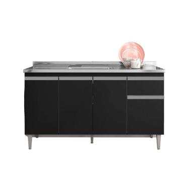 Imagem de Balcão Gabinete Tatiane S/tampo 150cm 4 Portas 1 Gav Preto