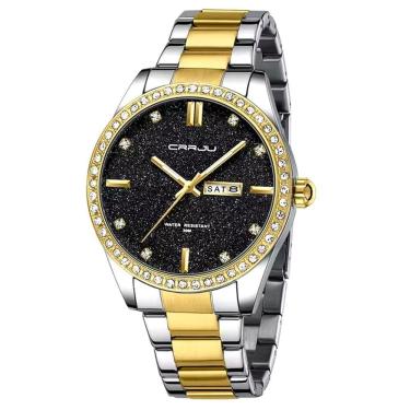 Imagem de Relógio Masculino Analógico Impermeável Em Aço Inoxidável Data Automática Preto Dourado