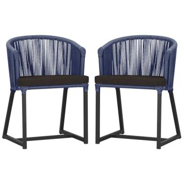 Imagem de 2 Cadeiras De Jantar Noronha Preta Corda Náutica E9 Trama Azul