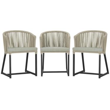 Imagem de 3 Cadeiras De Jantar Noronha Preta Corda Náutica E3 Trama Rami