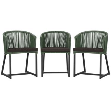 Imagem de 3 Cadeiras De Jantar Noronha Preta Corda Náutica E9 Trama Verde