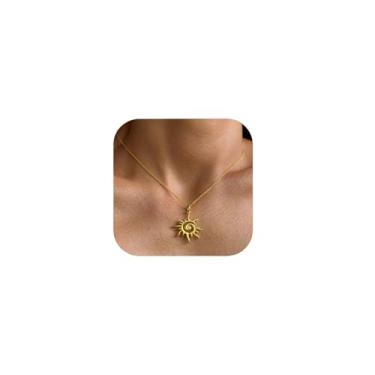 Imagem de LILOLILO Colar feminino vintage com pingente de moeda de sol - joia ajustável em camadas de ouro com design de medalhão retrô, sun necklace for women, Liga de aço, Sem Pedra Preciosa