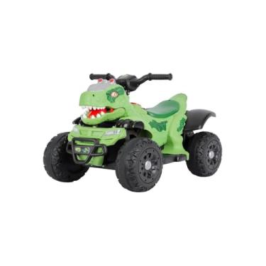 Imagem de Quadriciclo Elétrico Infantil Dinossauro Rex, Verde, 6V, com Luzes LED, Bluetooth, USB, para Crianças 3+ Anos, Bateria Recarregável, Capacidade 30kg, 49x36x70cm