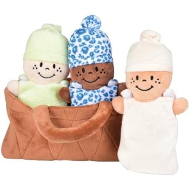 Imagem de Creative Minds Basket of Babies with 3 Super Soft 9" Plush Doll Toys for Kids, Multicultural Sensory Babies Toy Set with Basket, Green, White, Blue
