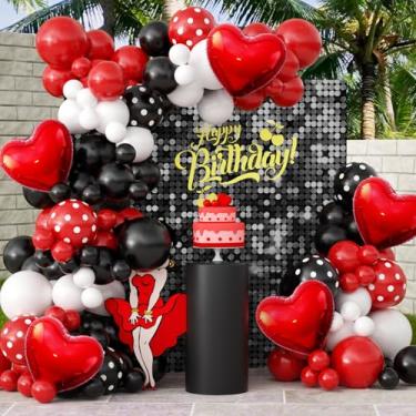 Imagem de JOGAMS 172 peças de decorações de festa Betty, decorações de festa vermelhas e pretas com coração vermelho folha de bolinhas verdes 260 balões longos para despedida de solteira, aniversário, chá de