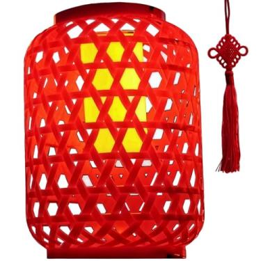 Imagem de Lanterna solar vermelha, luz LED com brilho amarelo, decoração de jardim à prova de intempéries e poeira, 8,3 × 5,5