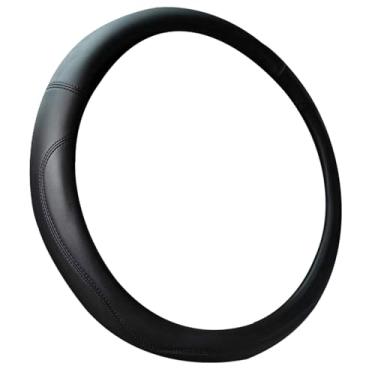Imagem de Capa de volante preta com design elegante, couro de microfibra, ajuste universal de 38 cm, acessórios femininos para carro, fácil instalação, melhora a aderência