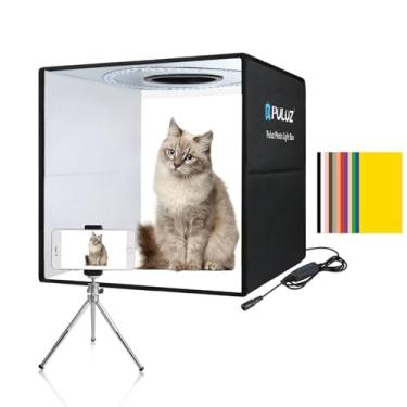 Imagem de Lightbox, PULUZ Caixa de luz de estúdio fotográfico de 40 cm, caixa de fotos portátil de brilho ajustável com luzes de LED e cenários fotográficos de 12 cores, caixa de luz para fotografia de produtos