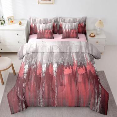 Imagem de Erosebridal Conjunto de cama de 7 peças, gradiente acinzentado, branco, rosado, com lençóis, chique, arte abstrata, graffiti, moderno, para fazenda, vintage, retrô, para adolescentes, homens e