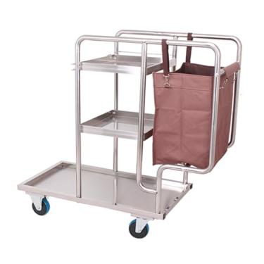 Imagem de TRGCJGH Carrinho de limpeza, carrinho de limpeza de 3 prateleiras, carrinho de limpeza de aço inoxidável sobre rodas com saco de vinil