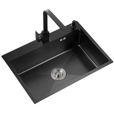 Imagem de Pia de cozinha Drop-in preta, pia de aço inoxidável, pia de montagem superior para cozinha, pia utilitária pia multifuncional de fazenda (60 x 45 cm/9,3 x 17,7 polegadas)