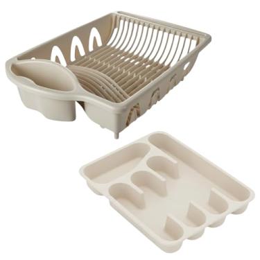 Imagem de Kit Pia Escorredor De Louças + Organizador Porta Talheres (Bege)