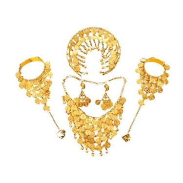 Imagem de KiBcsLic Conjunto de 4 peças de joias femininas, conjunto de joias tradicionais indianas para festa de noivado, Brincos de Pressão