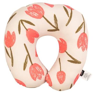 Imagem de Almofada de Pescoço Amor Perfeito, Poliéster e Elastano, Design Floral Coral, 35x33x10 cm, com Fechamento em Botão, para Viagens e Descanso