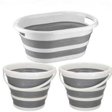 Imagem de 1 Cesto De 26 Litros Retrátil de Silicone E 2 Baldes De 10 Litros Retrátil Dobrável Silicone balde dobrável para água Para Pesca, Praia, Camping e Organização Doméstica