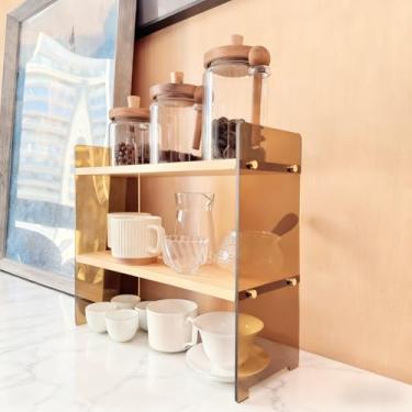 Imagem de ReeGii Organizador de estação de café de 2 camadas, prateleira de caneca de madeira maciça para cafeteria, estação matcha, armazenamento de chá – comporta canecas, feijões, xarope, xícaras, espátulas