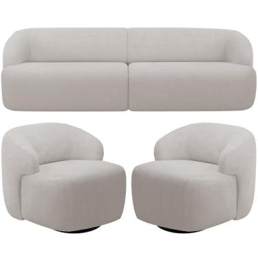 Imagem de Sofá 3 Lugares Curvo Orgânico com 02 Poltronas Para Sala Living 250cm Barolo L06 Bouclê Cinza - Lyam Decor