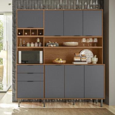 Imagem de Armário De Cozinha Viena 7 Portas 3 Gavetas E Adega Para 4 Garrafas Jequitibá/grafite - Lukaliam