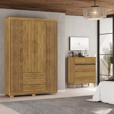 Imagem de Guarda-roupa Espanha 4 Portas 3 Gavetas Cômoda Ibiza 5 Gavetas Nature/brisa/alaska - Vila Rica