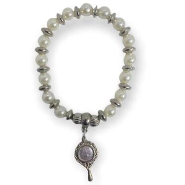 Imagem de Pulseira Iemanjá Abebê Pérola Branca Com Pingente E Silicone - Lua Mís