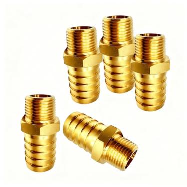 Imagem de AQUADIAI Mangueira de latão com encaixe de farpa de 3/20.3 cm x 1/4 macho NPT conector de encaixe de alta pressão para sistemas de água combustível ar óleo (pacote com 5)