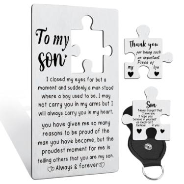 Imagem de llxxeyopqdxz To My Son Gifts from Mom, Cartão de presente de aniversário de Ação de Graças de Natal para filho, inserções de cartão de carteira de metal gravado, lembrança YKA2