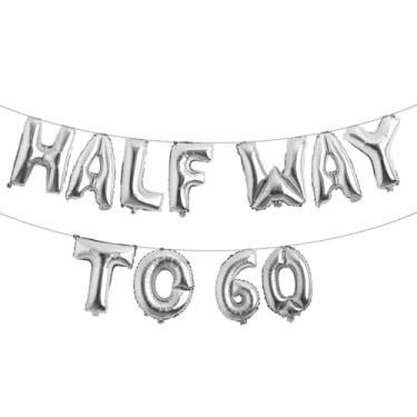 Imagem de Faixa de balão multicolorida Halfway To 60 - Banner Happy 30th Birthday Party - Decorações e suprimentos para festa de 30º aniversário - Decorações de aniversário de 30 anos de casamento (HALFWAY TO