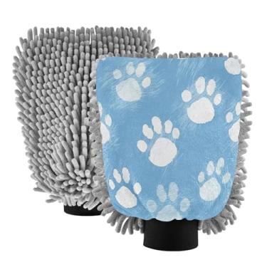 Imagem de Blueangle Pacote com 2 luvas para lavagem de carro com estampa de pata de cachorro - luvas de microfibra de chenille para lavagem de carro sem arranhões e limpeza doméstica, luva de detalhamento