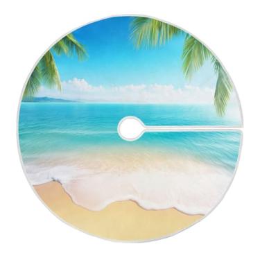 Imagem de Blueangle Saia de árvore de Natal com palmeira de praia de 90 cm - poliéster macio e resistente a rugas, decoração de férias para festas de Natal, árvore festiva e decoração de casa (6)